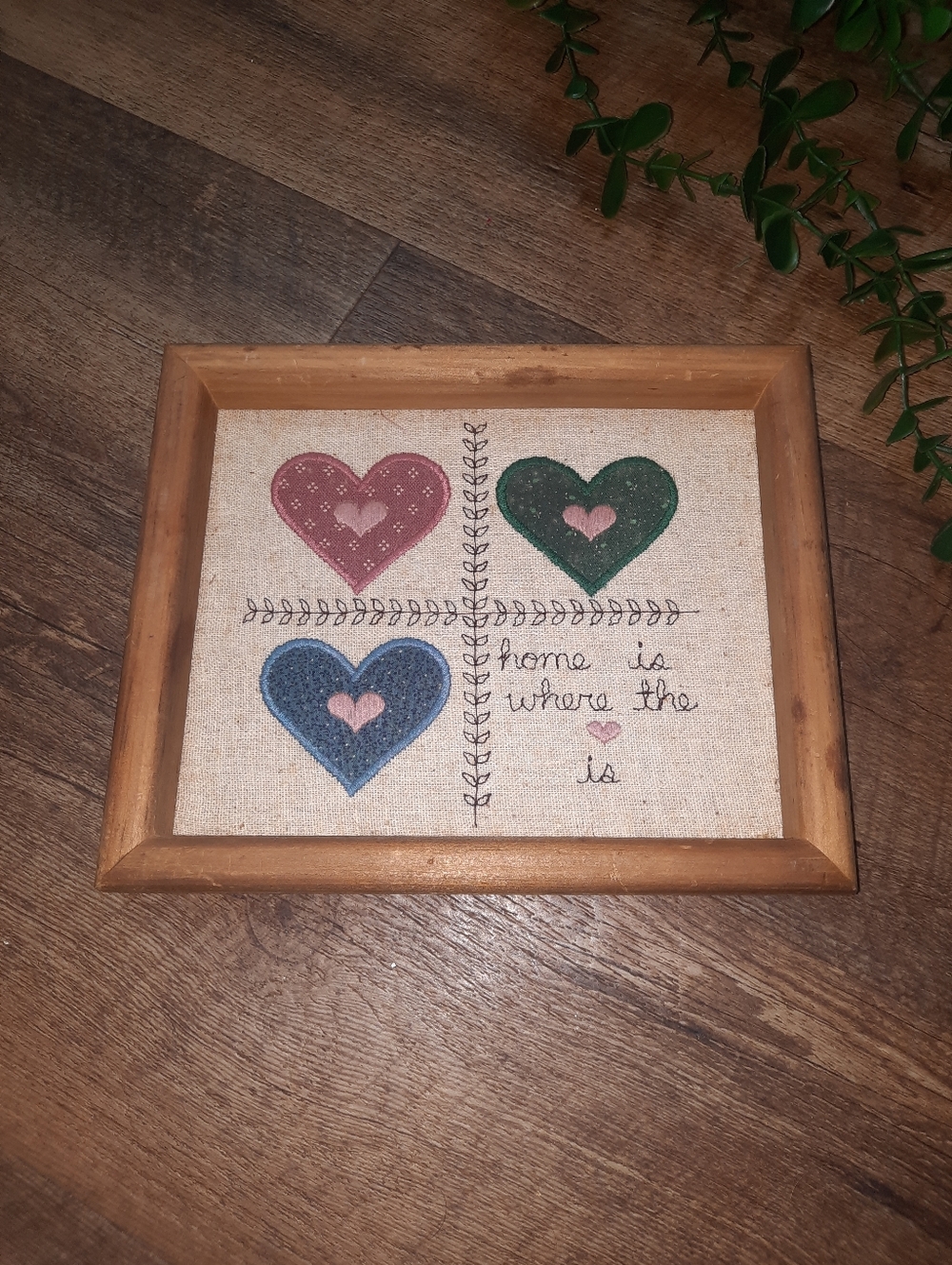 Cottage Core  Heart Patch Framed Art - Green, Blue, Pink